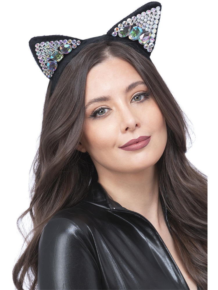 Jewelled Black Cat Ear Headband